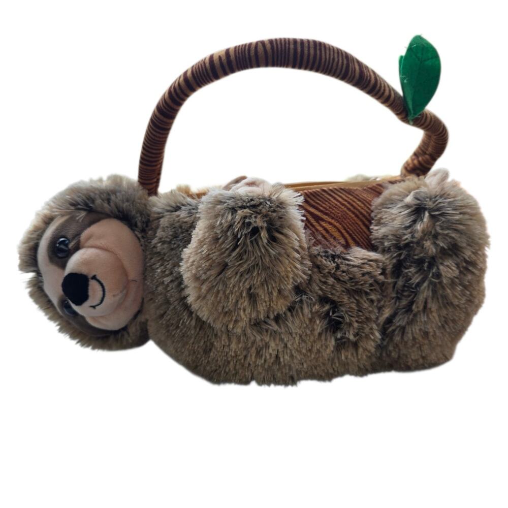 Happy Go Fluffy Soft Plush Faux Fur SLOTH Easter Basket Hand Bag Purse - NEW!
